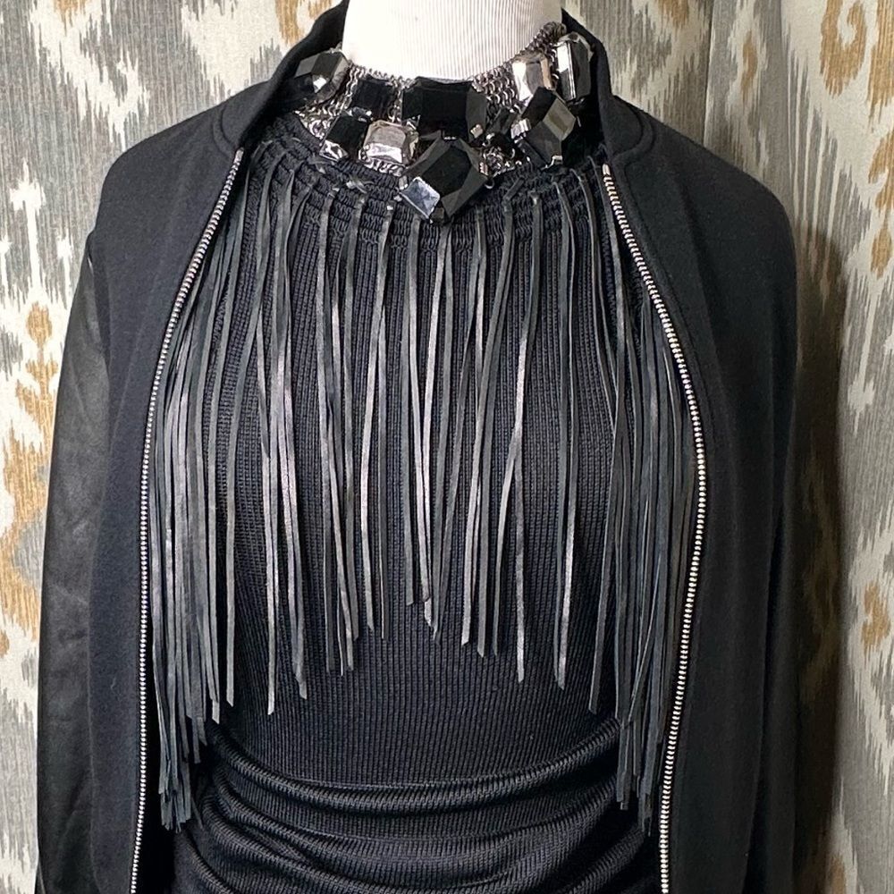 Ralph Lauren Black Label Jet Black Leather FringeโTank Top